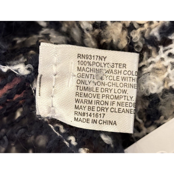 Blue & Ivory Textured Woven Fringe Scarf Cozy Oversized Winter Wrap - Picture 3 of 3